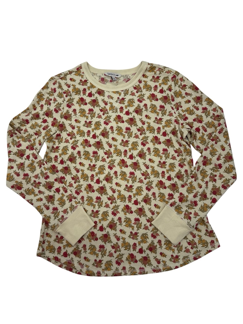 Toad&Co Floral Foothills Crew Waffle Knit Top Cotton Cottagecore Boho Thermal - Picture 14 of 14